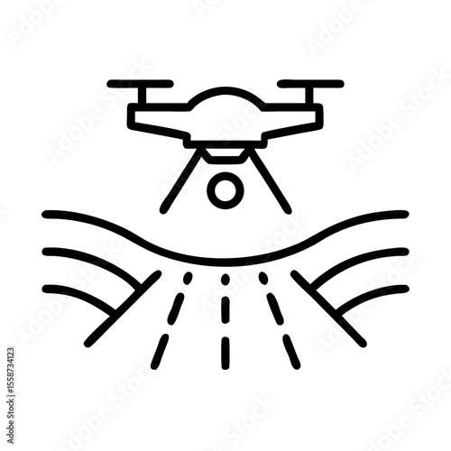 A drone flying over a field, used for agricultural purposes. The scene showcases the innovation and technology used in modern farming practices