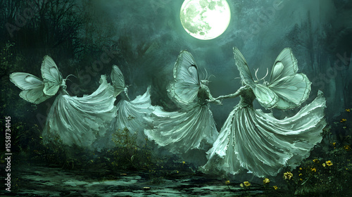 Moth Ball Luna Moths Dancing Silver Gowns