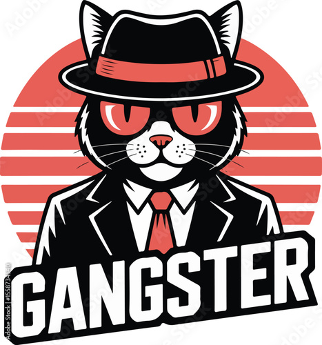 Gangster Cat Portrait A cool cat, decked out in a classic gangster attire transparent isolated vector 