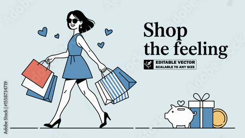 Shop happy fashion sale online shopping woman with bags stylish clothes retail therapy shop your happy