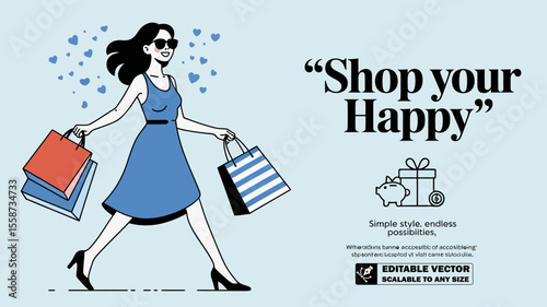 Shop happy fashion sale online shopping woman with bags stylish clothes retail therapy shop your happy