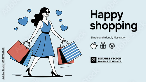 Shop happy fashion sale online shopping woman with bags stylish clothes retail therapy shop your happy