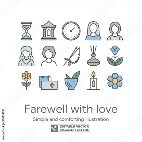 Funeral memorial service vector design with candle flowers and religious symbols illustration art design