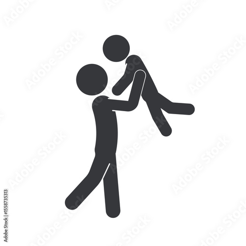 Isolated pictogram of a man joyfully lifting a child, symbolizing fatherhood, family love, bonding, care, and happy parental relationship.
