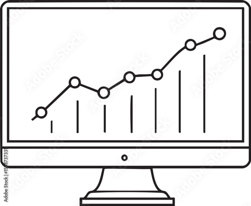 Upward Data Trends Displayed on Monitor – EPS Vector of Growth Analytics, Digital Performance Insights & Statistical Visualization