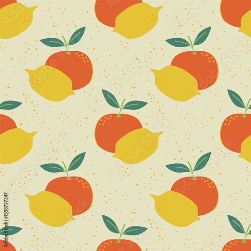 Colorful seamless vector pattern of orange and lemon, colorful combination for fabric, textiles, clothing, wrapping paper, cover, banner, home decor, abstract background.