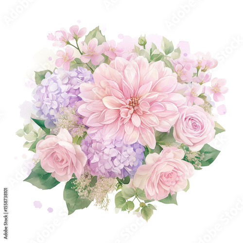 Fototapeta Naklejka Na Ścianę i Meble -  PNG Flowers illustration watercolor bouquet.