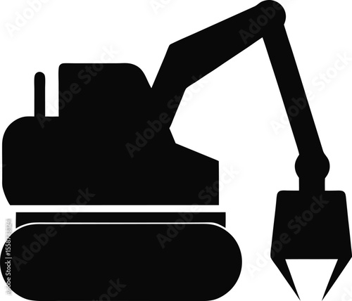 Excavator with Grapple Attachment Ready for Work