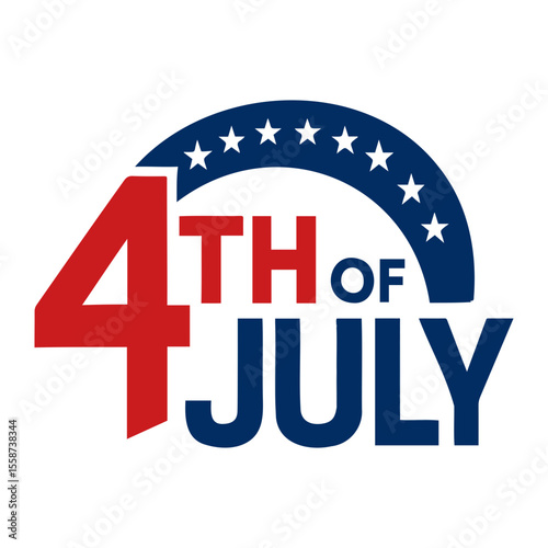 Illustration for fourth of july with red number four and blue july text and stars in a semicircle