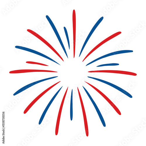 Illustration of a burst pattern with alternating red and blue stripes radiating outwards from center