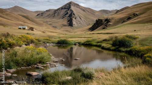 Serene mountain lake reflecting majestic peak