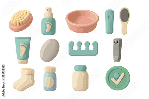 Baby care essentials: bath, grooming, hygiene products in pastel colors