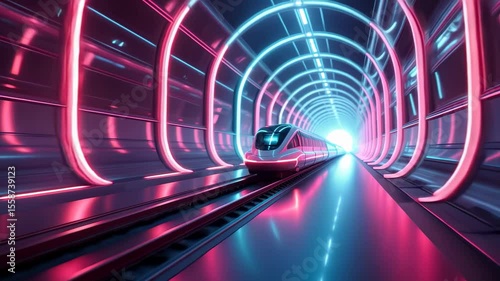 Illuminated tunnel journey through vibrant lights and futuristic design