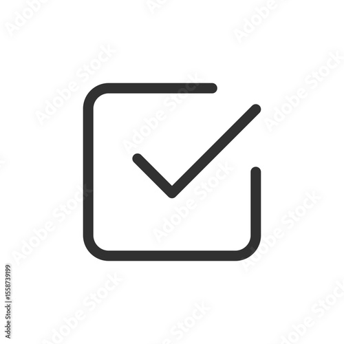 Checkmark in box, linear icon. Task complete, confirmation, or selected option. Line with editable stroke.
