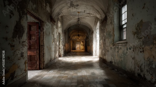 Wallpaper Mural Dimly lit abandoned hallway with peeling paint and a mysterious atmosphere Torontodigital.ca