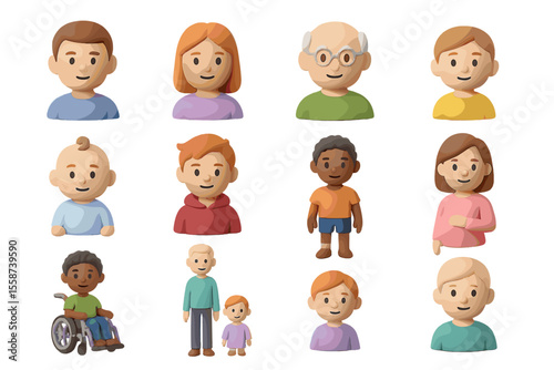 Diverse cartoon characters in various genders, ages, and races