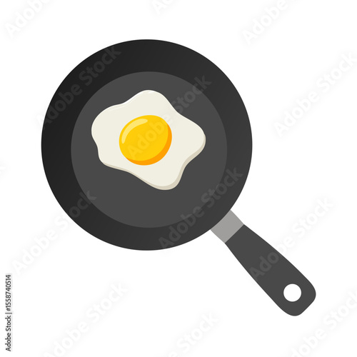 Simple illustration of a fried egg cooking in a pan isolated on transparent background