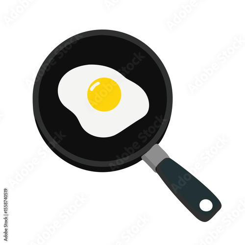Flat design illustration of a fried egg in a pan isolated on transparent background