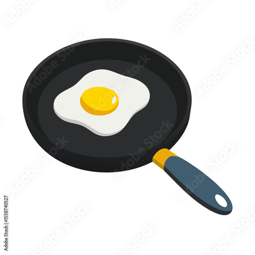 Flat design fried egg cooking in a pan isolated on transparent background