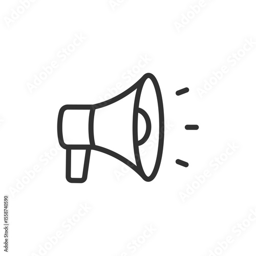 Megaphone or loudspeaker, linear icon. Symbol of alert, notification or announcement. Line with editable stroke.