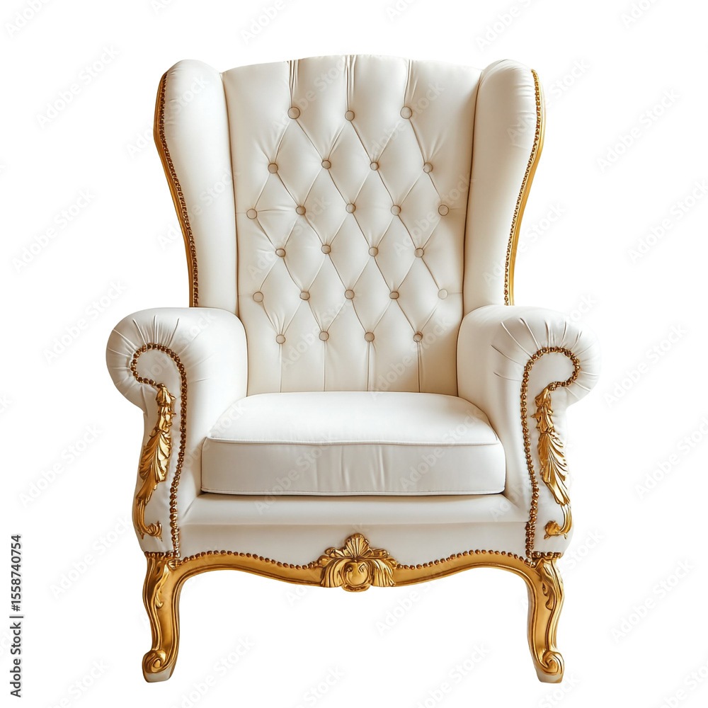 Elegant off white armchair with gold detailing beautiful furniture luxury seating royal style Elegant off white armchair with gold detailing beautiful furniture luxury seating royal style