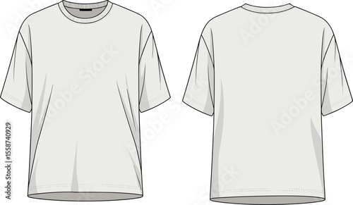 Oversized T-Shirt Flat Sketch Front Back View Fashion CAD Vector Illustration