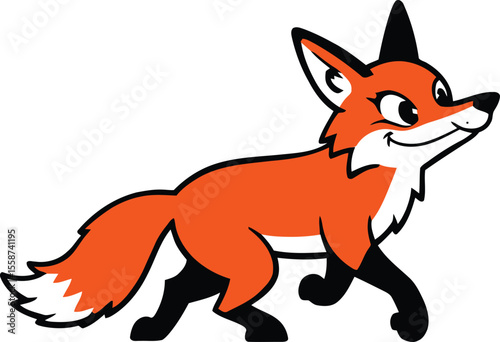 Happy fox mascot walking with confident expression
