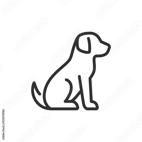 Dog sitting linear icon. Loyal pet, friend, domestic animal, training or obedience symbol. Editable stroke.