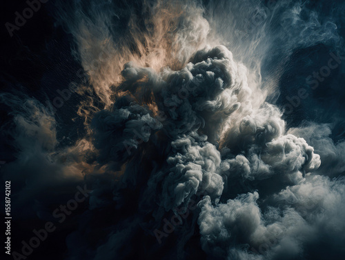 Dark, dynamic explosion scene with swirling smoke and debris in a dramatic, ominous atmosphere - AI-Generated