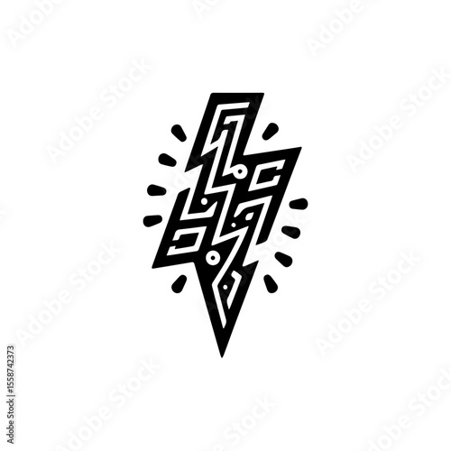 Flat tribal lightning bolts in black on white background