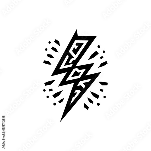 Flat tribal lightning bolts in black on white background