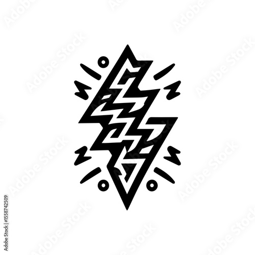 Flat tribal lightning bolts in black on white background