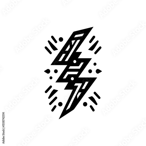 Flat tribal lightning bolts in black on white background