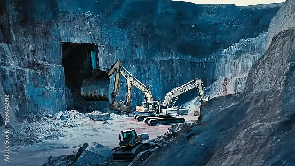 Excavators at Work: A Glimpse into a Quarry's Industrial Landscape