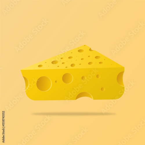Floating cartoon cheese slice with clean shading and round holes, perfect for playful food graphics, kids content, or minimal snack-themed illustrations