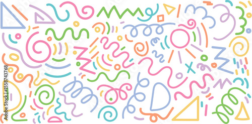 Artistic Vector Background with Hand Drawn Geometric. Colorful Hand Drawn Doodle Pattern. Vector Doodle Line