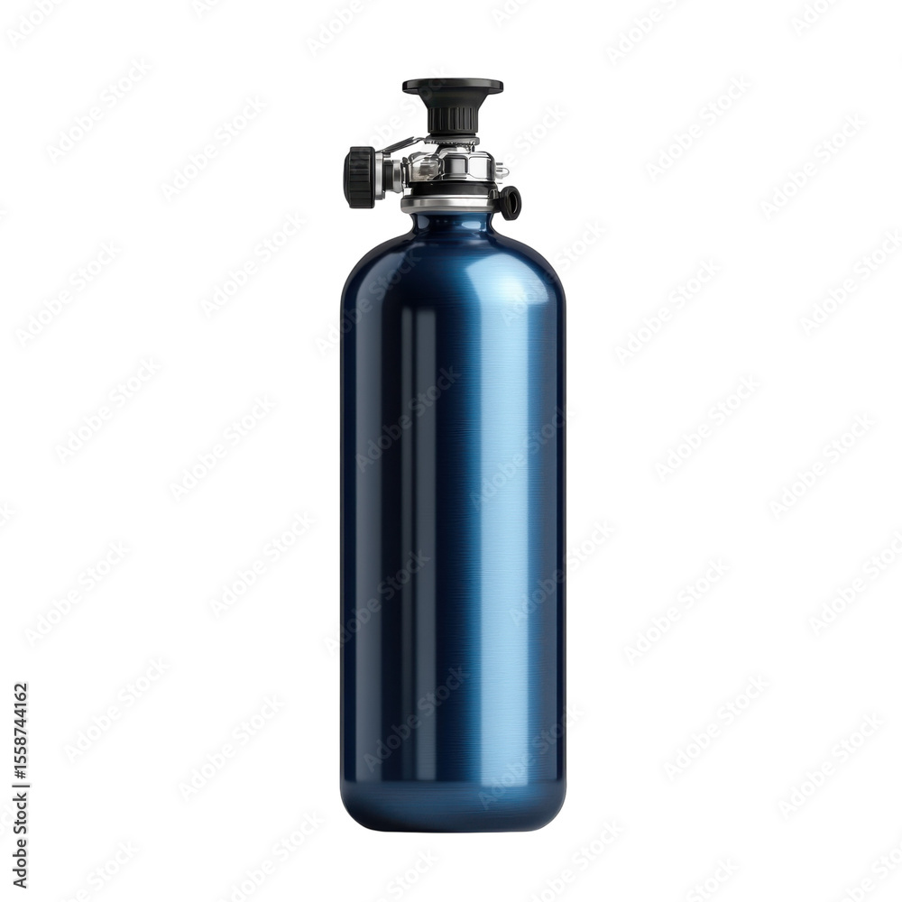 Blue Aluminum Cylinder Tank Nitrous Oxide Boost Performance Auto Racing on transparent background Blue Aluminum Cylinder Tank Nitrous Oxide Boost Performance Auto Racing on transparent background
