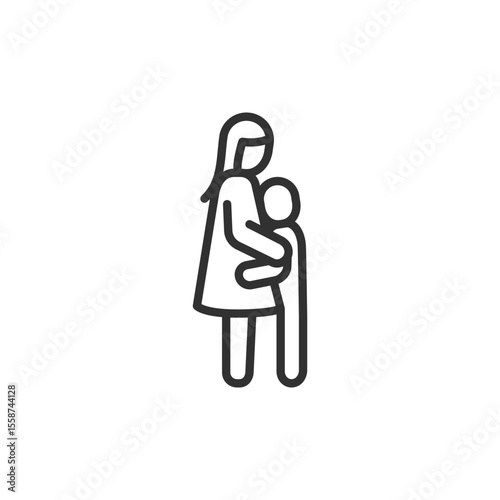 Mother with child, linear icon. Maternity or care. Line with editable stroke.