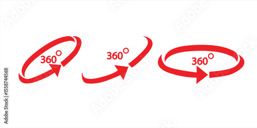 360 degree rotate icon, red color symbol, isolated on white background, vector illustration.

