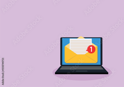 Laptop with e mail. Email notification sign, business concept
