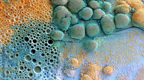 Microbiology abstract biofilm cells with bubble texture closeup