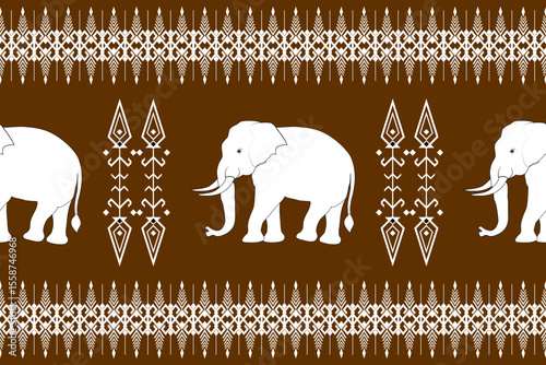 Thai elephant border, ethnic pattern, ornament, Thai traditional style, illustration design for background,carpet,wrapping, textile, silk, fabric,trousers.	