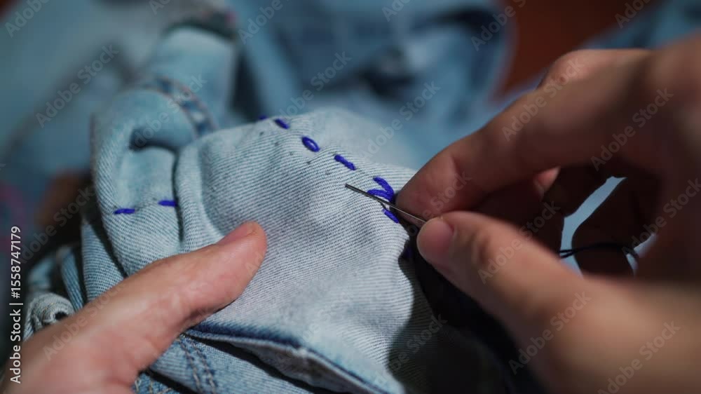 Mending jeans with Sashiko, a traditional Japanese embroidery and stitching technique