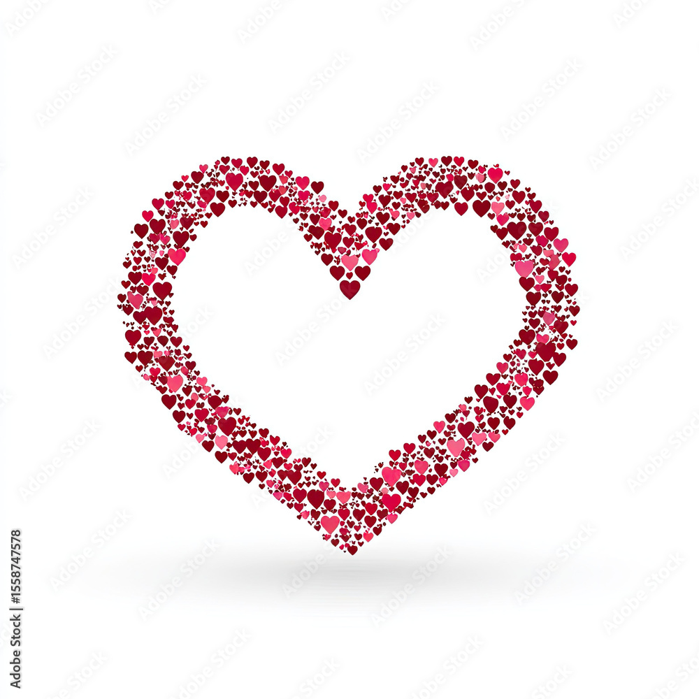 Obraz premium Heart shape made of many small red and pink hearts on white