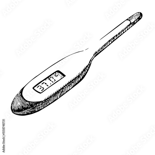 Vintage retro hand-drawn medicine, thermometer⁠

