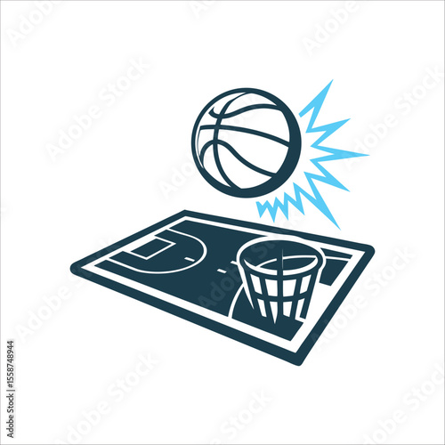 Basketball Bouncing on Court Illustration Graphic Ball bouncing on court