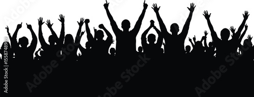A silhouette of a crowd with their hands raised in the air against a white background vector image