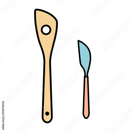 木べらとバターナイフのカラーベクターイラスト｜キッチンツール,調理器具,料理,家庭用品