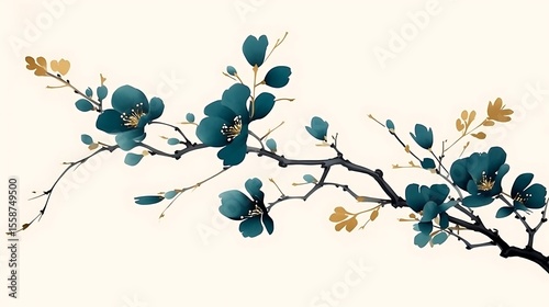 Abstract floral background containing minimalist composition with teal