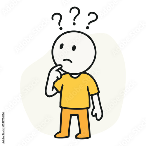 Cartoon Stick Figures Confused Expression with Question Mark. Simple Vector Illustration